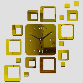 Horloge Murale Carré Acrylique OR Miroir Stickers 3D - 40x60 cm