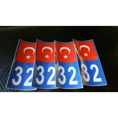 4x Stickers Plaques D'immatriculation Fin Série Turquie 32 - 100x45 mm