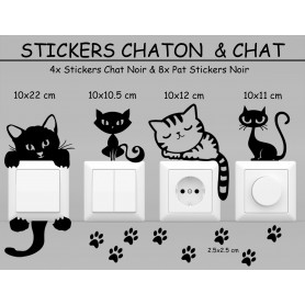 Stickers NOIR Lots Chaton Chat Déco Maison Interrupteur Prise Promo