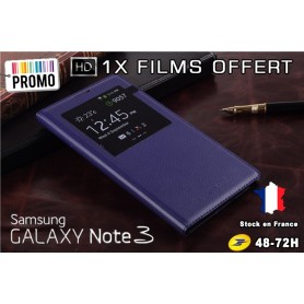 Etui S-View Cover Galaxy Note 3 Bleu Nuit Film Offert PROMO