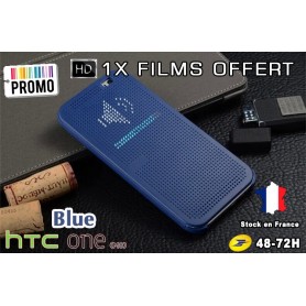 Housse Etui Bleu Motif Point Dot View  HTC M8 One 2 - 1x film offert