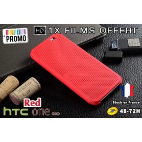 Housse Etui Rouge Motif Point Dot View  HTC M8 One 2 - 1x film offert