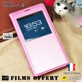 Etui S-view Rosé Samsung Galaxy S5 SM-G900F 1x film offert