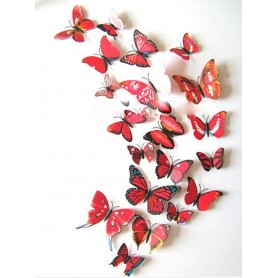 12 Pièces Stickers 3D Papillon Rouge Coloré Décoration Maison Butterfly 3d