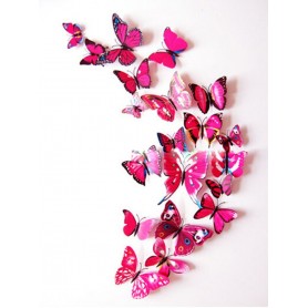 Stickers 3D 12 Pièces Papillon Rosé 2 Décoration Maison Butterfly 3d