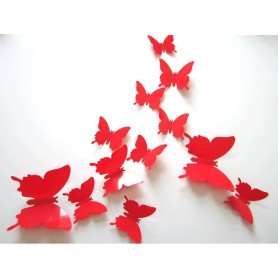 12 Pièces 3D Stickers Papillon Rouge Décoration Maison Butterfly 3d