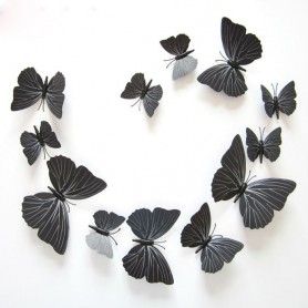 Papillon De 12 Pièces 3D Stickers Noir Type 2 Décoration Butterfly 3d