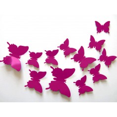 12 Pièces 3D Stickers Papillon Fuchsia Décoration Maison Butterfly 3d