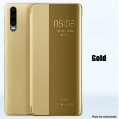 Pour Huawei P30 Etui à rabat DORE GOLD Smart Flip Cover Clear View