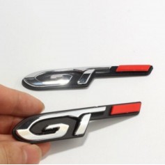 2 pièces Lot Stickers 95x18 mm Autocollant GT Argent Rouge ABS Badge