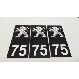 3x Stickers Plaque d’immatriculations 75 Peugeot 100x45 mm Promo Ref50