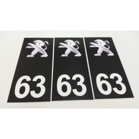 3x Stickers Plaque d’immatriculations 63 Peugeot 100x45 mm Promo Ref52