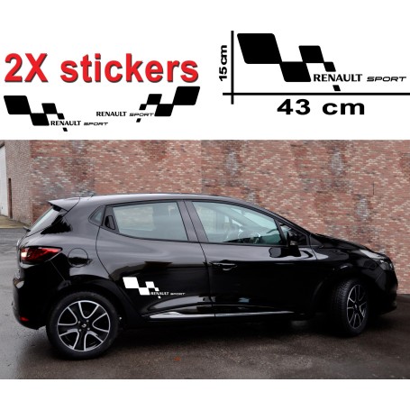 2X Stickers "Renault Sport 2" BLANC 43X15 cm Prix PROMO