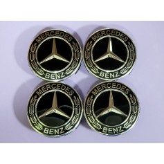 4x Logo Jante Mercedes Benz Noir Argent 75mm Cache Moyeu Centre De Roue Emblème