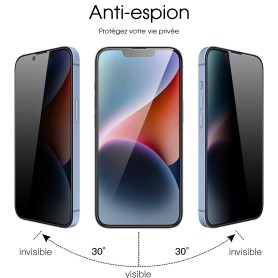 Ecran verre en trempé vitre anti-espion pour Apple iPhone 14,13,12,11,XS,SE,8,7,6