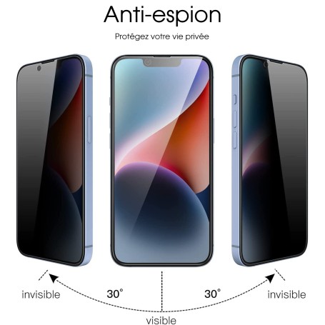 Ecran verre en trempé vitre anti-espion pour Apple iPhone 14,13,12,11,XS,SE,8,7,6