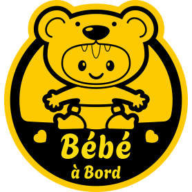 Bébé à Bord ourson 20x21cm pour fille et garçon, unisexe Autocollant Stickers Vinyle Ref:21