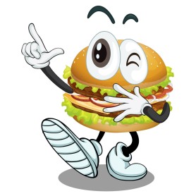 Stickers Autocollants Aliment Hamburger Mascot design 18x15cm Vinyle Adhésif Hamburger Burger