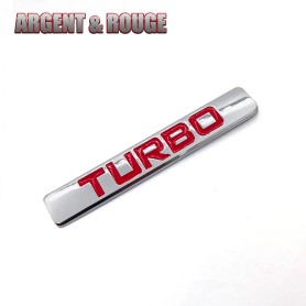 Badge Métal Stickers Turbo 15x93 mm Argent Rouge Autocollant Tuning Vouiture Sport