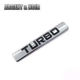 Badge Métal Stickers Turbo 15x93 mm Argent Noir Autocollant Tuning Vouiture Sport