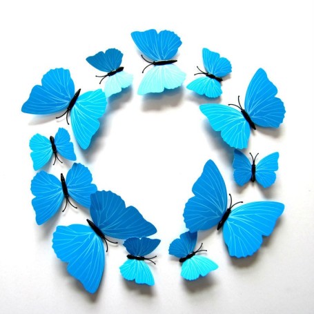 Stickers 3D 12 Pièces Papillon Bleu 2 Décoration Maison Butterfly 3d