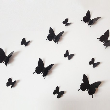 Stickers 3D 12 Pièces Papillon "Noir Type 1" Décoration Maison Butterfly 3d