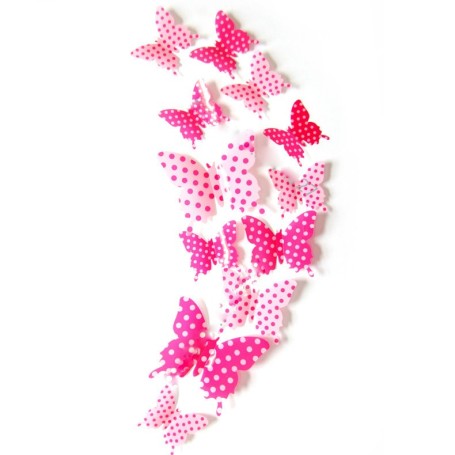 12 Pièces 3D Stickers Papillon Rose Points Décoration Maison Butterfly 3d