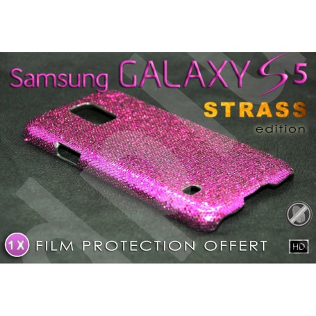 Coque Etui Strass Violet Pour Samsung Galaxy S5 + FILM OFFERT