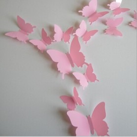 12 Pièces 3D Stickers Papillon ROSE 3 Points Décoration Maison Butterfly 3d