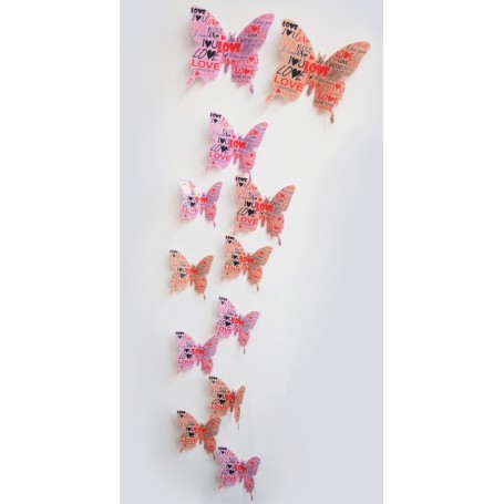 12 Pièces 3D Stickers Papillon I love You Décoration Maison Butterfly 3d