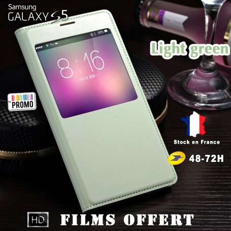 Etui S-view Vert Eau Samsung Galaxy S5 SM-G900F 1x film offert