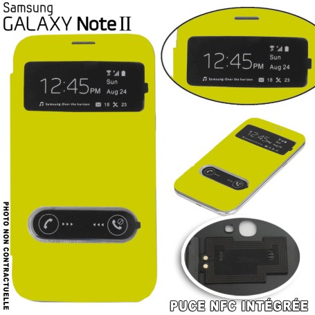 Flip Cover Fenêtre Jaune Samsung Galaxy Note 2 Puce NFC intégrée Film Offert