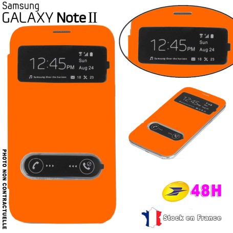 Flip Cover Fenêtre Orange Samsung Galaxy Note 2 Film Offert