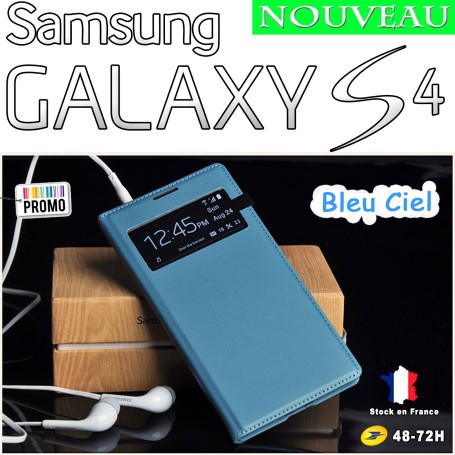 Bleu Ciel Etui S-View Cover Samsung Galaxy S4 i9505 Film HD Offert