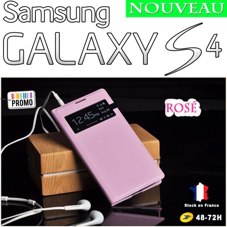 Rosé Etui S-View Cover Samsung Galaxy S4 i9505 Film HD Offert