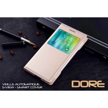 Housse Etui Flip S view Doré Samsung Galaxy A7 Veille Auto Smart Case Cover