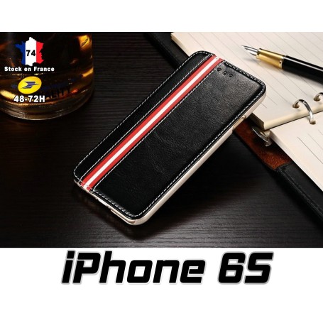 iPhone 6S Housse Etui Simili Cuir Noir Stand Option