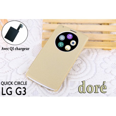 Etui S view Cover Doré LG G3 Quick Circle QI Chargeur Puce Film offert