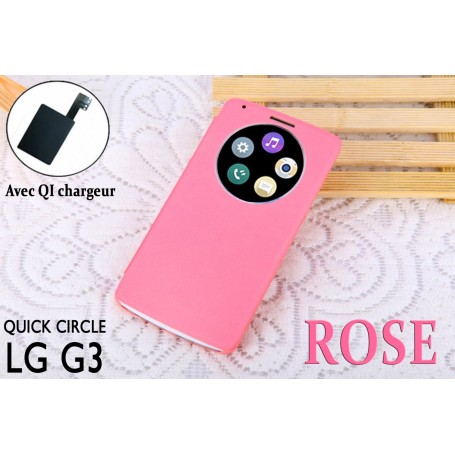 Etui S view Cover Rosé LG G3 Quick Circle QI Chargeur Puce Film offert