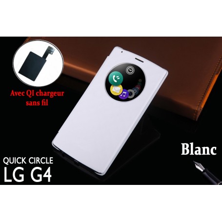 Etui S view Cover Blanc LG G4 Smart Circle QI Chargeur Puce Film offert