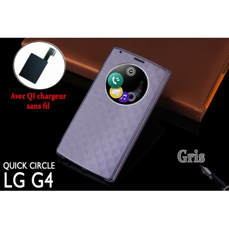 Etui S view Cover Gris LG G4 Smart Circle QI Chargeur Puce Film offert