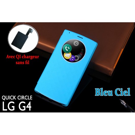 Etui S view Cover Bleu LG G4 Smart Circle QI Chargeur Puce Film offert