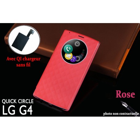 Etui S view Cover Rose LG G4 Smart Circle QI Chargeur Puce Film offert