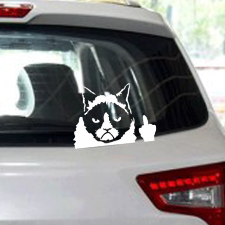 Stickers Blanc Auto Moto Chat grincheux Cartoon Amusant 13x10 cm Promo Autocollant découpe FR