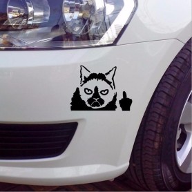 Stickers Blanc Auto Moto Chat grincheux Cartoon Amusant 13x10 cm Promo Autocollant découpe FR