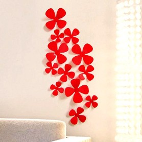 12 Pièces Lot 3D Stickers Fleur Trèfle à 4 Rouge Pvc Design Pétales Décoration Maison