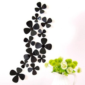 12 Pièces Lot 3D Stickers Fleur Trèfle à 4 Noir Pvc Design Pétales Décoration Maison