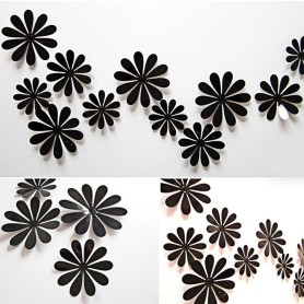 12 Pièces 3D Stickers Fleur Gerbera Pvc Design Pétales Noir Décoration Maison