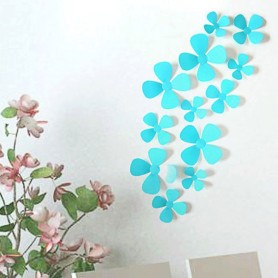 12 Pièces Lot 3D Stickers Fleur Trèfle à 4 Bleu Ciel Pvc Design Pétales Décoration Maison