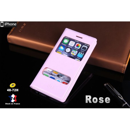 Housse Etui Flip Smart View Cover Rose iPhone 6S 6 Port Offert